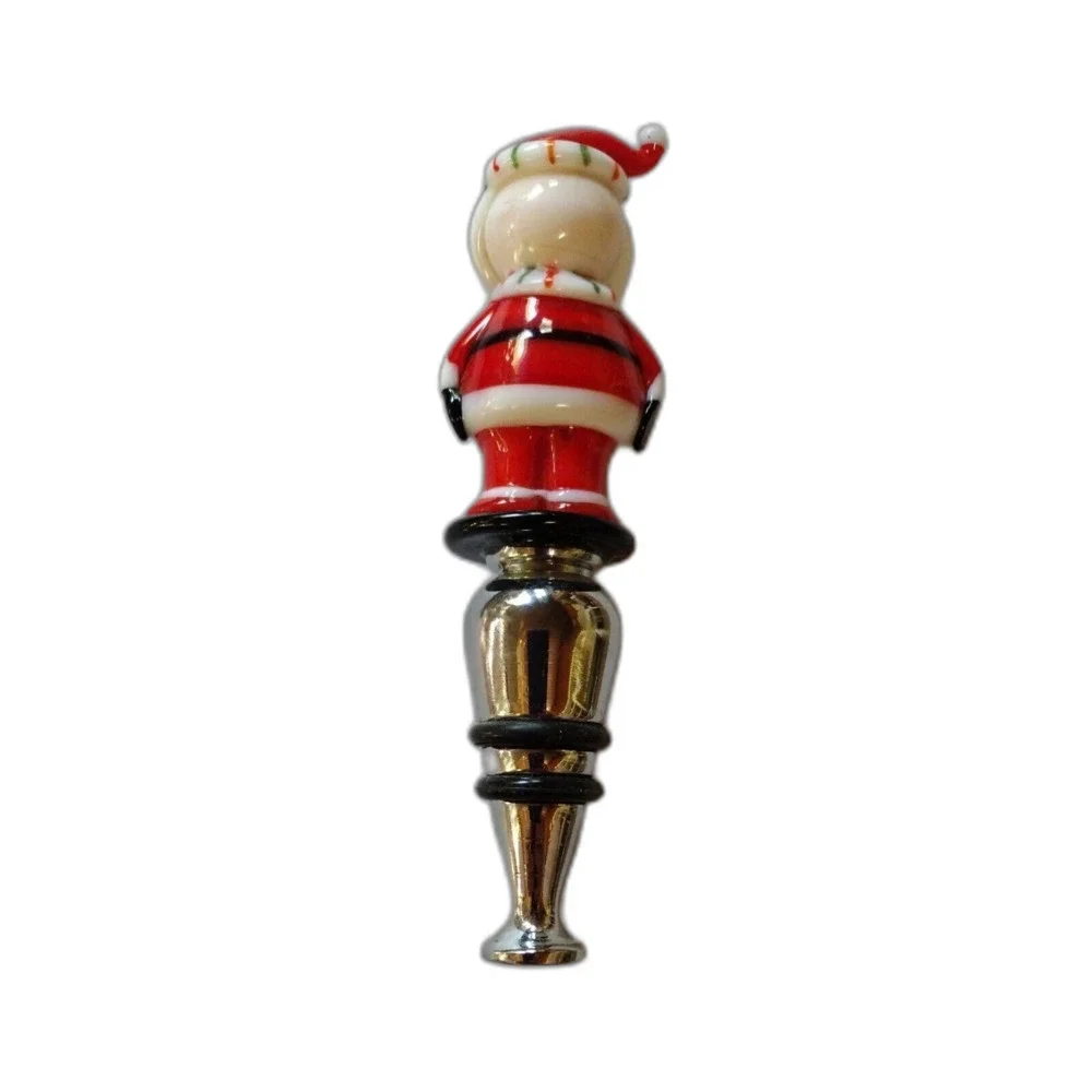 Art Glass Santa Wine Bottle Stopper Metal Base Christmas Holiday Barware